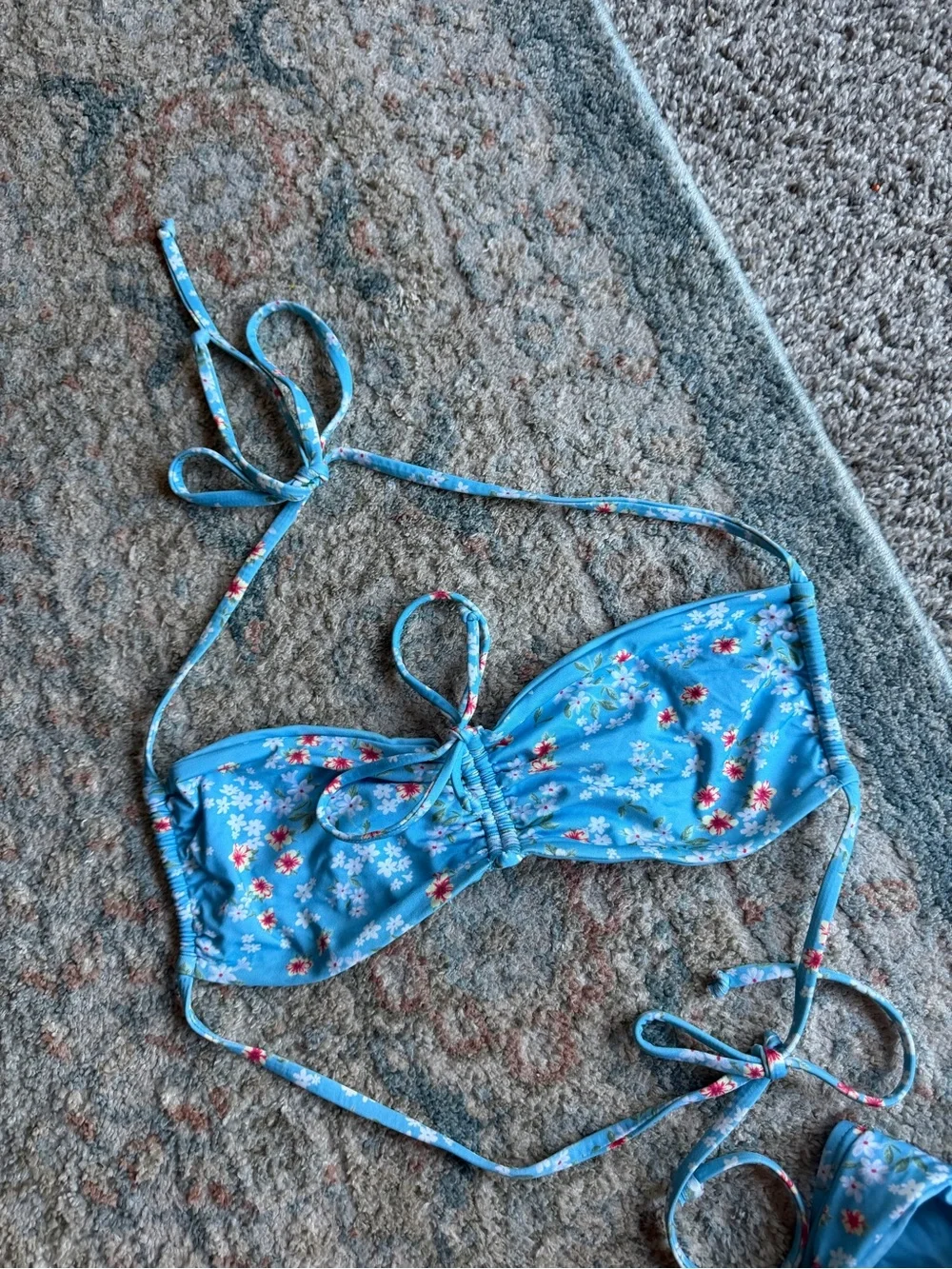 Frankies Bikinis blue calico floral print bikini top
